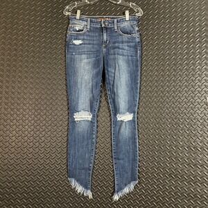 Joe's‎ The Icon Mid Rise Skinny Ankle Blue Distressed Raw Hem Denim Jeans W25